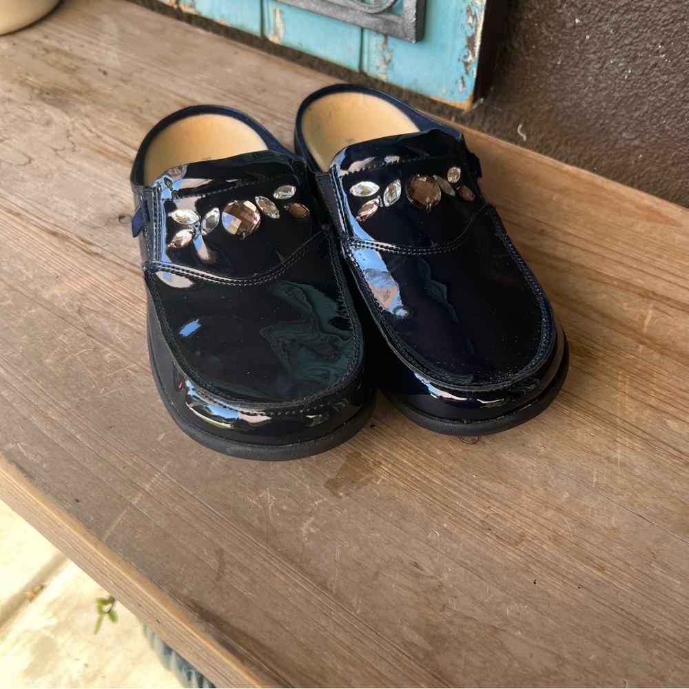Revitalign SIESTA SNAZZY Womens 7.5 B Navy Patent Mules Comfort Shoes